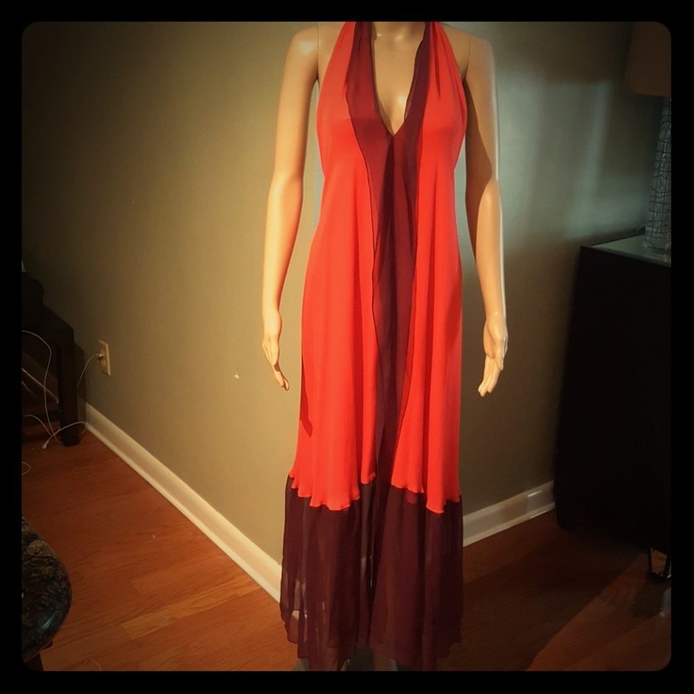 Haute Hippie Red Chiffon Halter Dress M